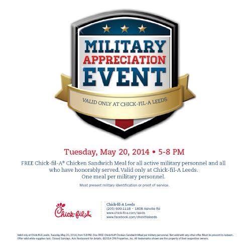 Chick-fil-A Military and Veterans Night Tuesday May 20 2014