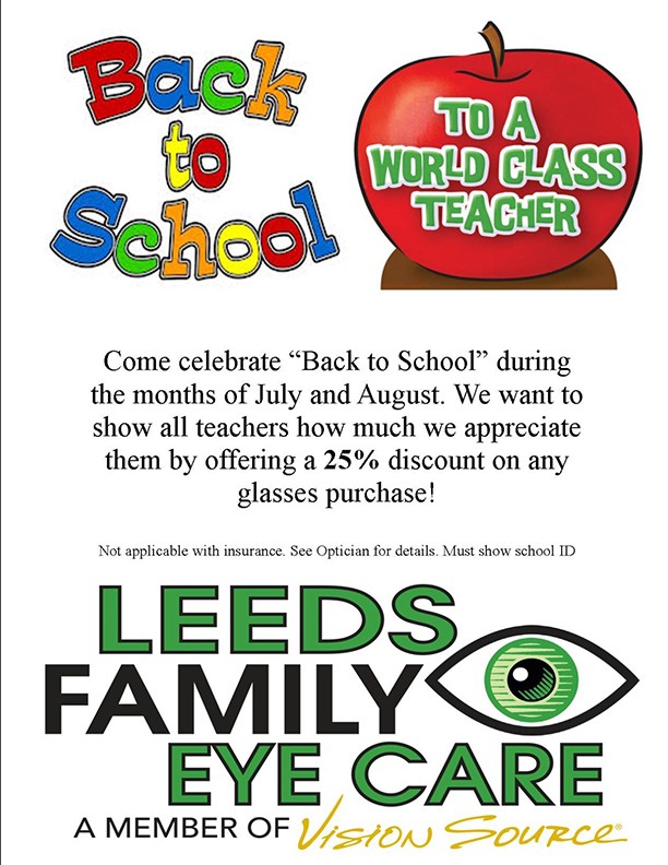 Back to School Teacher's Appreciation with Leeds Family Eye Care Leeds Alabama