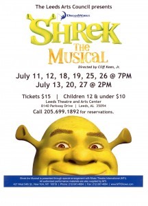 Shrek the Musical and Shrek Swamp Parties Leeds Arts Council Leeds Alabama