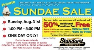 Standard Furniture Leeds Sundae Sale Labor Day Weekend 2014