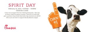 Moody Miracle League is having a Spirit Day on Tuesday, Feb 10, 2015 at Chick-fil-A. This event is all day, let Chick-fil-A know you are there to support M