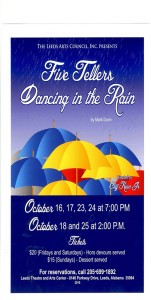The Leeds Arts Council presents the dramatic comedy Five Tellers Dancing in the Rain by Mark Dunn, directed by Cliff Keen, Jr. Oct 16-25, 2015| 205.699.1892