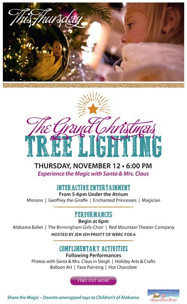 Grand Christmas Tree Lighting at the Outlet Shops of Grand River this Thursday, November 12, 2015 at 6:00 PM. Experience the Magic with Santa & Mrs. Claus.