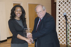 Mayor David Miller presented the Posthumous Award in memory of Charcey Glenn to Daryl-Marie Barkley on behalf of the Barkley-Grenn family-Leeds Area Chamber of Commerce Annual Awards Luncheon 2015