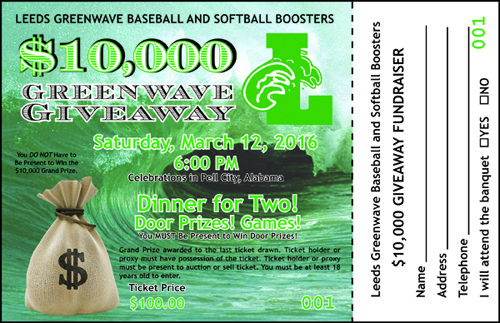 Leeds baseball and softball booster clubs will be hosting a $10,000 Greenwave Giveaway