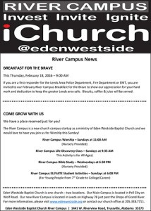 River Campus News: BREAKFAST FOR THE BRAVE This Thursday, February 18, 2016 – 9:00 AM - If you are a first responder for the Leeds Area Police, Fire, EMT