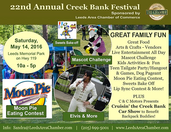 22nd Annual Creek Bank Festival Leeds Alabama at Leeds Memorial Park hosted by Leeds Area Chamber of Commerce