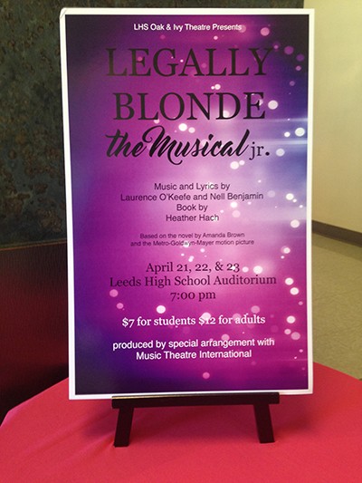 Don't miss Leeds High School Oak and Ivy Drama Department's presentation of Legally Blonde Jr. The Musical.  It is April 21, 22 & 23 at 7:00 pm each night