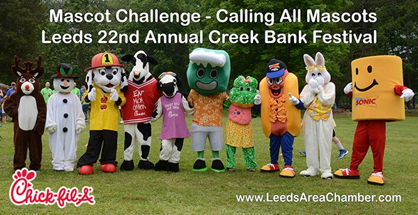 3rd Annual Chick-fil-A Mascot Challenge will begin around 11:00 AM. The Chick-fil-A Cows, Home Depot Homer, Leeds High School Greenie and Sparky are among some of your favorite Mascots who will join the competition again this year on the obstacle course