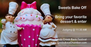 Sweets Bakeoff Contest with taste testing by the judges around 11:30 AM. If you have a dessert everyone loves or thinks is unique, then you need to enter this contest and arrive with your dessert around 11:00 AM.