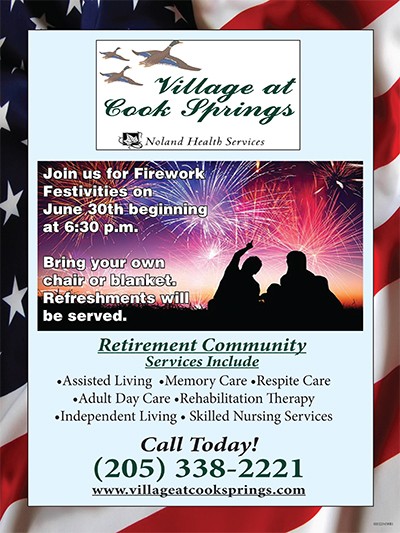 Join the Village at Cook Springs Fireworks Festivities 2016 on June 30th beginning at 6:30 PM. Bring your own lawn chair or blanket. Refreshments will be