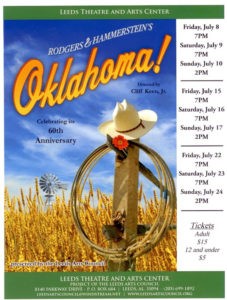 Leeds Arts Council is proud to present Rodgers and Hammerstein’s Oklahoma! With performances scheduled for July 8-24, 2016 at Leeds Theatre & Arts Center.