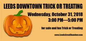 Leeds Downtown Trick or Treat 2018 - For more information, please call 205.699.5001