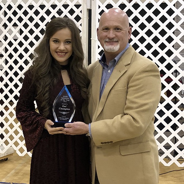 Zoe’ Champion was presented with the Youth Volunteer of the Year Award along with a $500 scholarship for her work and dedication to numerous volunteer organizations and projects in the greater Leeds area.