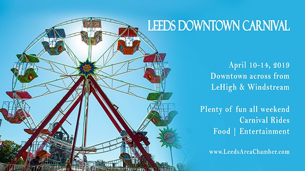 Leeds Downtown Carnival is coming! Bring your kids downtown historic Leeds across from Lehigh & Windstream to enjoy carnival festivities April 10-14