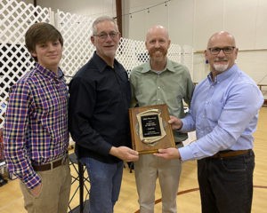 Leeds Area Chamber of Commerce Business of the Year 2019 L-R: Chamber Diplomat Cade Benton, Mills Pharmacy Randell Pickering, Robert Mills, Immediate Past President Brad Pool