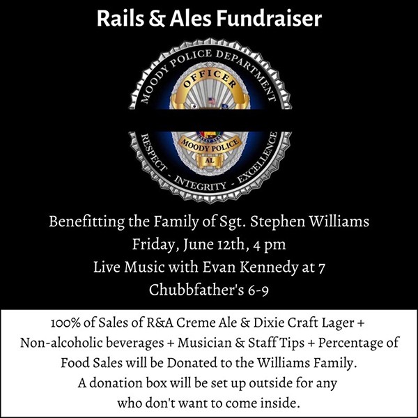 Rails & Ales Fundraiser Benefiting Family of Sgt. Stephen Williams - Friday, June 12 - 4:00 PM - Live Music with Evan Kennedy at 7 PM, Chubbfather's 6-9 PM.