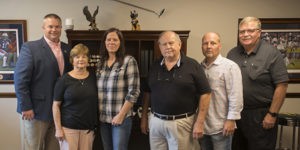 L-R: Moody Police Chief Thomas Hunt, Moody Mayor Pro Tem Linda Crow, Michelle Williams, Leeds Mayor David Miller, Rails & Ales Owner Cary Kennedy, Leeds Water Works Bill Morris.