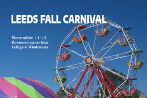 Leeds Area Chamber of Commerce announces Leeds Fall Carnival 2020 Nov 11-15 to include plenty of fun with carnival rides, games & fair food.