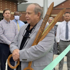 Ribbon cutting for the new Leeds City Board of Education Central Office building. The Leeds Area Chamber of Commerce and the City of Leeds