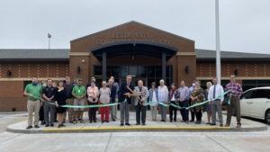 Ribbon cutting for the new Leeds City Board of Education Central Office building. The Leeds Area Chamber of Commerce and the City of Leeds