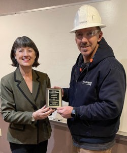 Leeds 2020 Bronze Sponsor IKG USA, LLC plaque presented to Rick Walker by Outgoing Chamber President Dona