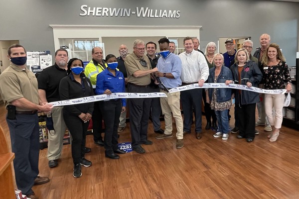 Leeds Area Chamber of Commerce Board Members & Ambassadors joined Moody Area Chamber of Commerce for Sherwin-Williams ribbon cutting.