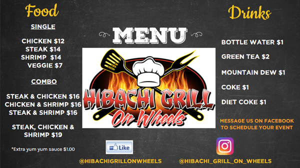 Food Truck Monday August 2 with Hibachi Grill on Wheels. Check out their menu & plan to have lunch downtown Leeds at the Gazebo | Alabama