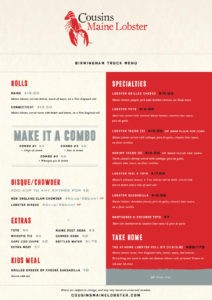 Food Truck Monday September 27 with Cousin's Main Lobster. Check out their menu & plan to have lunch downtown Leeds at the Gazebo | Alabama