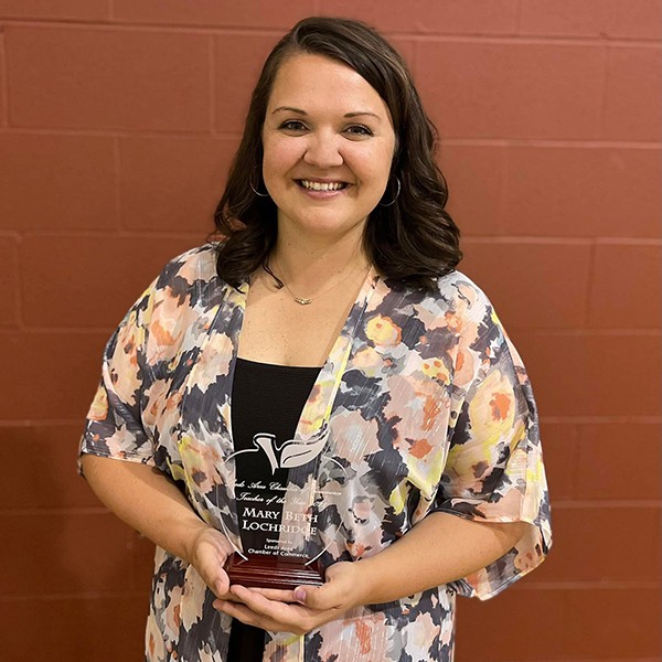 Leeds Area Chamber of Commerce chose Mary Beth Lochridge as the 2022 Teacher of the Year.  Leeds City Schools Superintendent, John Moore,