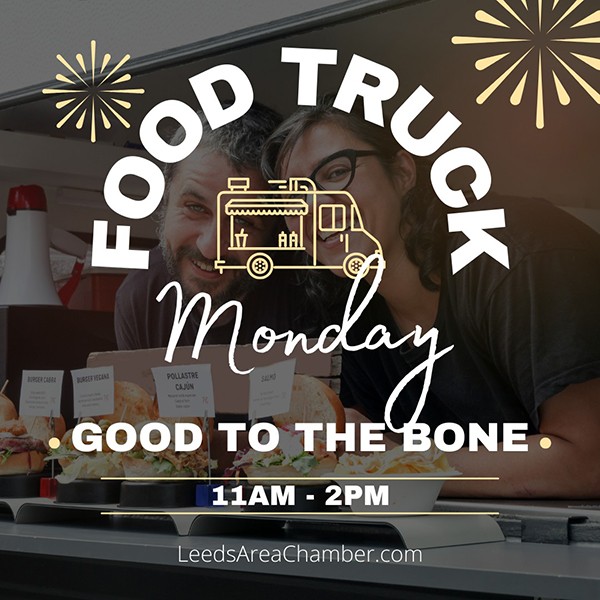 Leeds Food Truck Monday June 27 hosted by Leeds Area Chamber of Commerce welcomes Good to the Bone Food Truck at Parkway & 9th Street