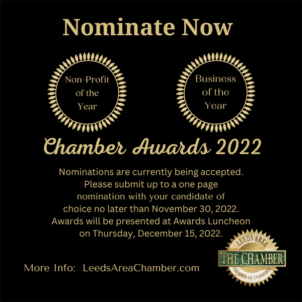 Chamber Awards 2022 | Qualifications for awards for Business of the Year and Non-Profit of the year for Leeds Area Chamber of Commerce Awards