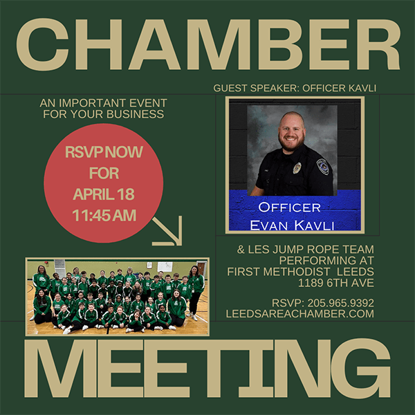 RSVP NOW for April 2024 Meeting with Leeds Area Chamber of Commerce - Leeds Area Chamber of Commerce will host their monthly chamber