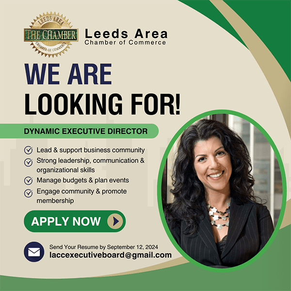 Leeds Area Chamber of Commerce is currently seeking a new Executive Director to lead the organization forward with the retirement of Sandra