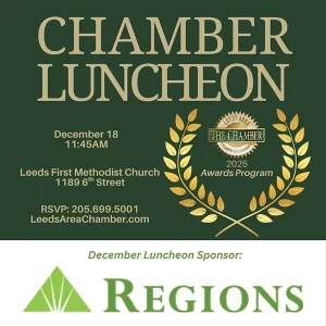 Leeds Area Chamber of Commerce Awards Luncheon 2025 is scheduled for Thursday, December 18, 2025 at Leeds First Methodist Church