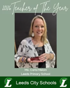 Carla Meloni Named 2026 Leeds Area Chamber Teacher of the Year | Meloni, an inclusion kindergarten teacher at Leeds Primary School, was