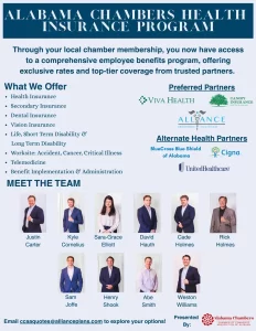 With Leeds Area Chamber of Commerce partnership with Alabama Chambers - CCAA, group health insurance & other employee benefits are available