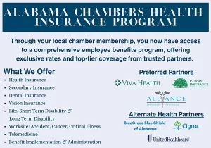 With Leeds Area Chamber of Commerce partnership with Alabama Chambers - CCAA, group health insurance & other employee benefits are available